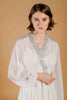 HEART dressing gown in cream silk chiffon with 2nd Configuration Lace Appliqués front view