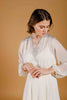 HEART dressing gown in cream silk chiffon with Leaf Appliqués front view