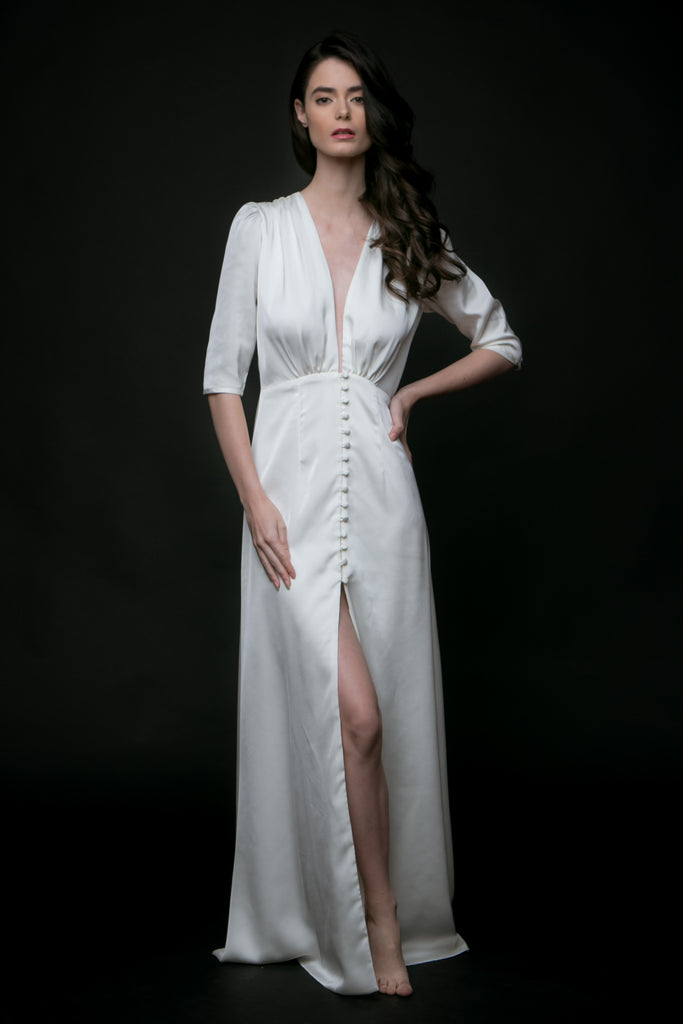 La Tercera MARTINE long silk dress in cream front view