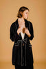 La Tercera Silk Pajama Set in Black Silk with White Trim front detail view
