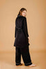 La Tercera Silk Pajama Set in Black Silk with White Trim back view