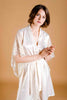 La Tercera Talia Silk and Butterfly Lace Sleeves Robe in Cream front view