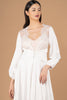 La Tercera WENDY dressing gown in cream french lace and silk front detail view